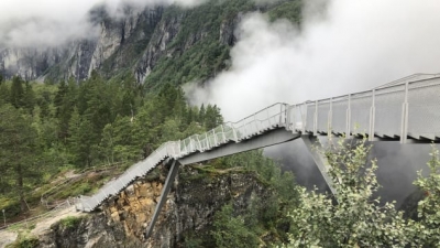 Spectacular new step-bridge 'floats' over Norwegian waterfall